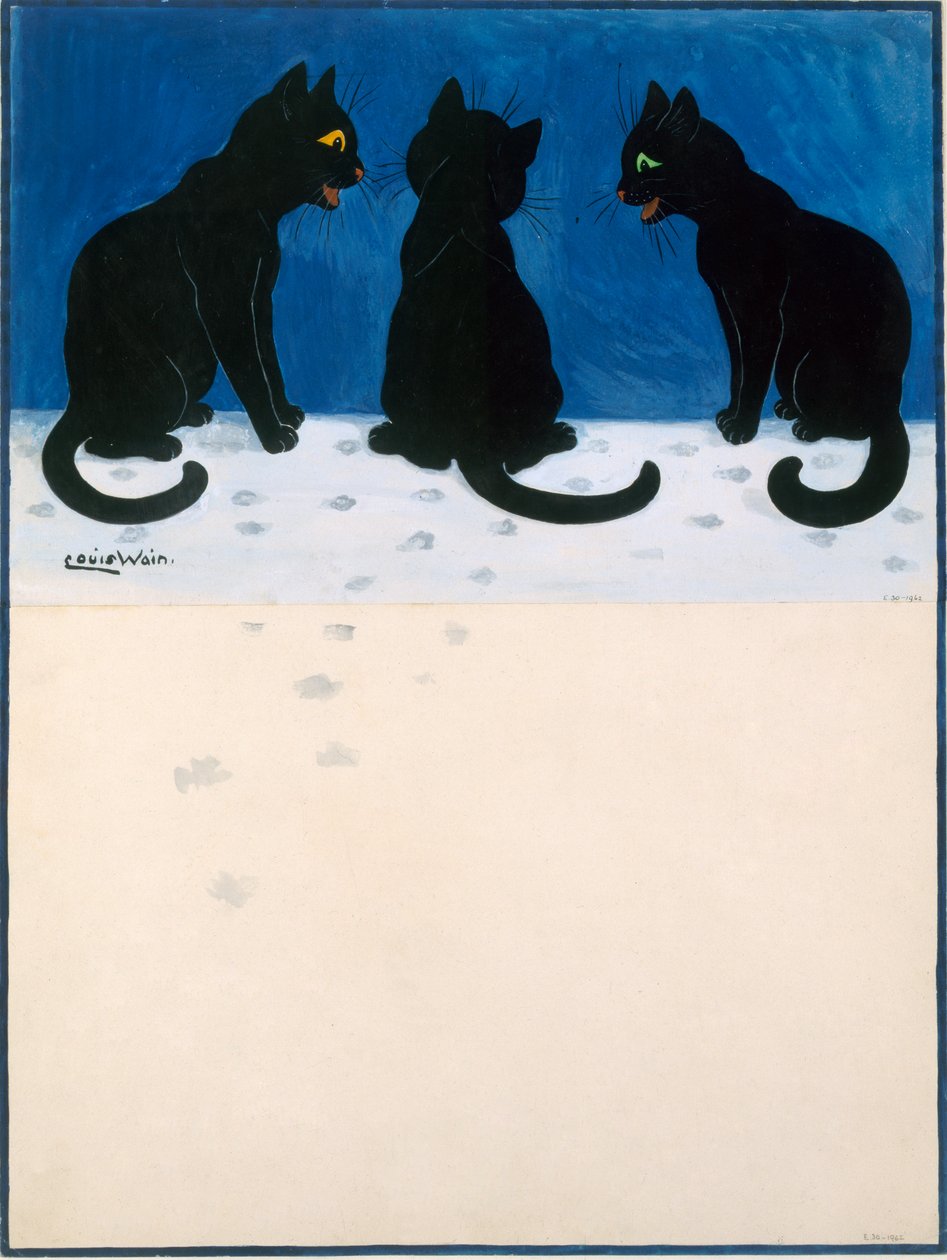 Černé kočky ve sněhu od Louis Wain