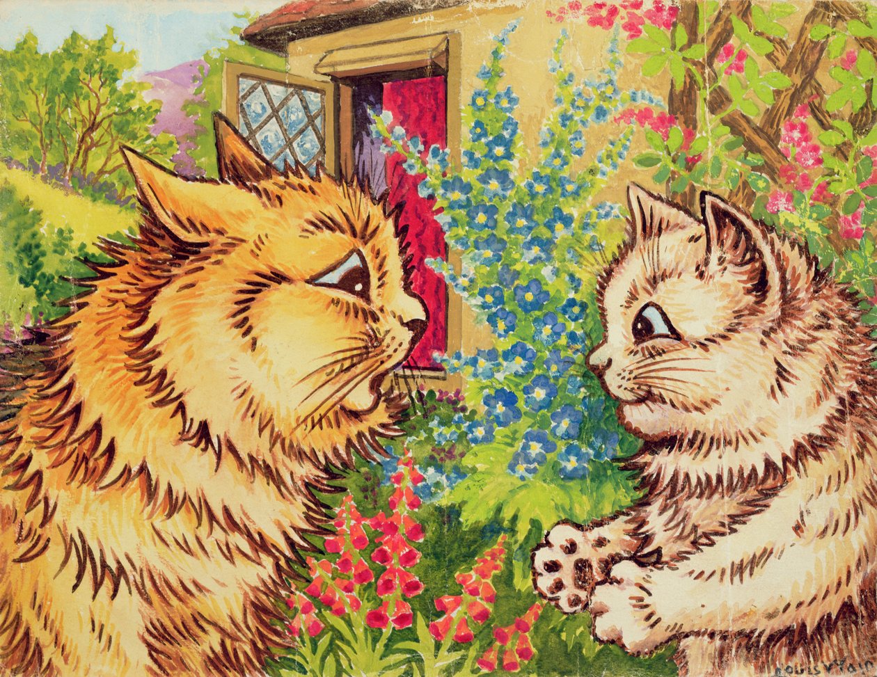 Kočky v zahradě od Louis Wain
