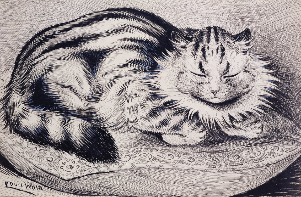 Pussy (pero a inkoust a tělová barva na papíře) od Louis Wain