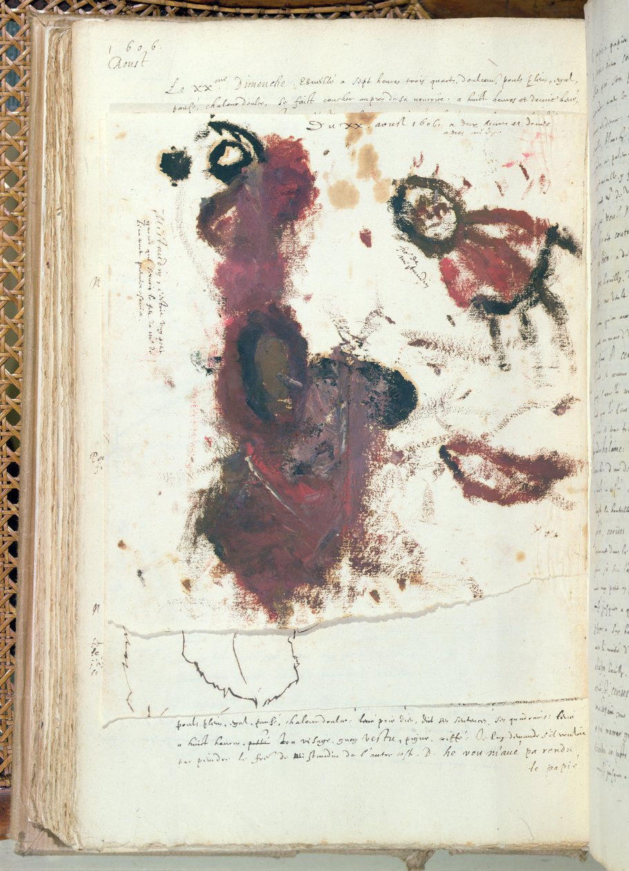 Čmáranice vytvořená budoucím francouzským králem Ludvíkem XIII. jako čtyřleté dítě 20. srpna 1606 (inkoust na papíře) od Louis XIII
