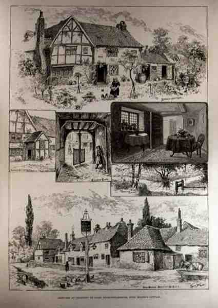 Sketches at Chalfont St. Giles, Buckinghamshire, with Miltons Cottage, z The Illustrated London News, 4. června 1887 od Louis Wain