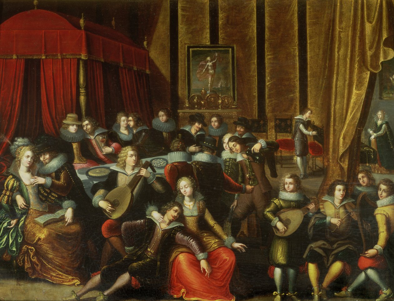 Scéna Galante na zámku (panel) od Louis de Caullery