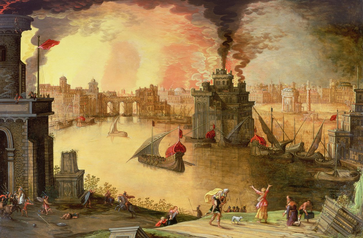 Spálení Tróje (panel) od Louis de Caullery