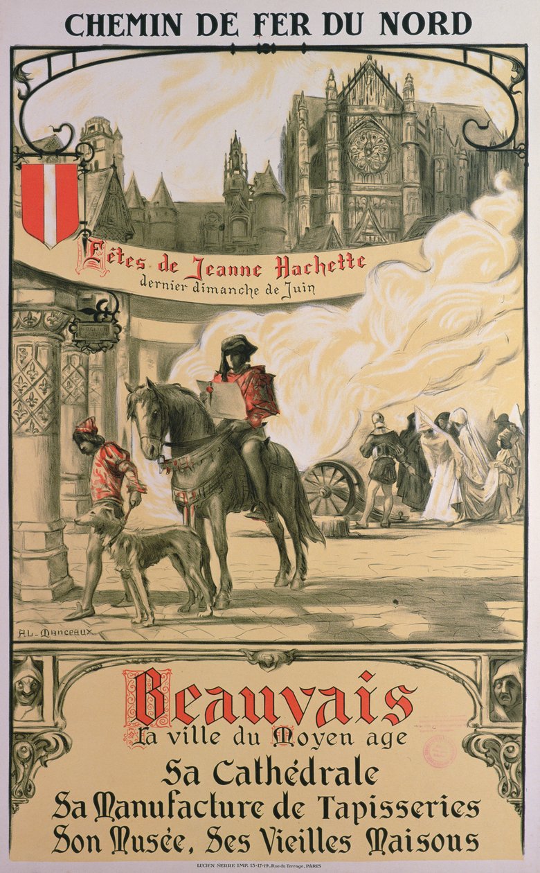 Beauvais – město středověku (barevné lito) od Louis Antoine Manceaux