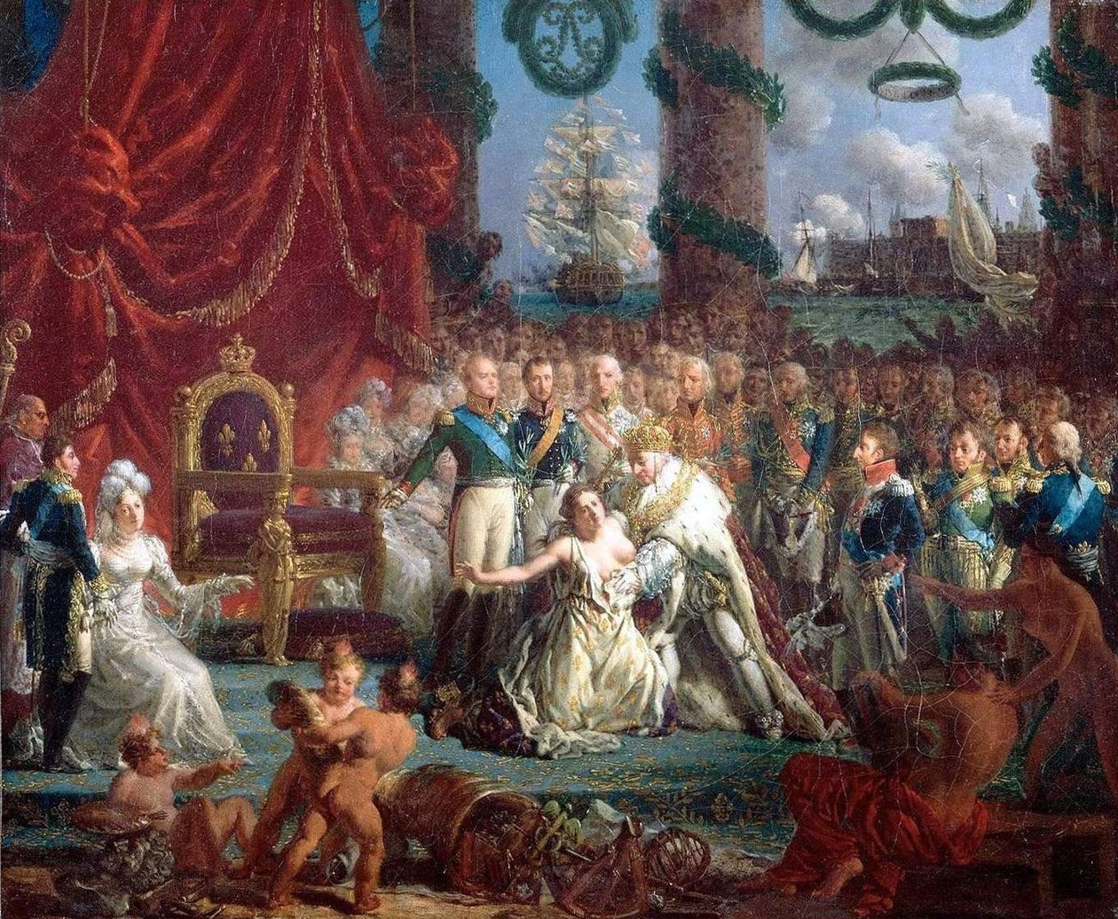 Alegorie návratu Bourbonů 24. dubna 1814: Ludvík XVIII. Pozvedl Francii ze svých trosek. od Louis Philippe Crepin
