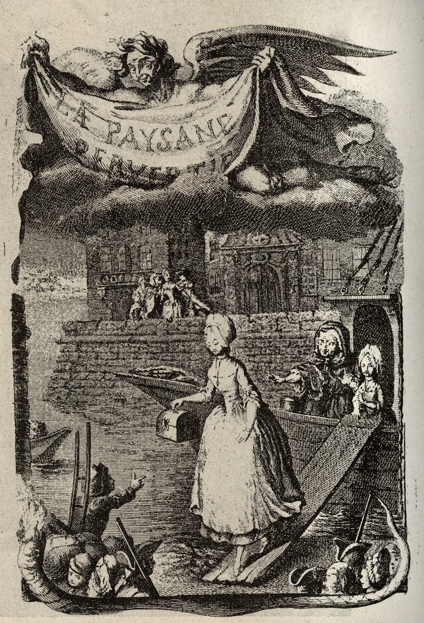 Ilustrace k filmu „Zvrácený rolník aneb nebezpečí města“ od francouzského spisovatele Restifa de La Bretonne (1734-1806). Rytina Bineta z 18. století. od Louis (after) Binet