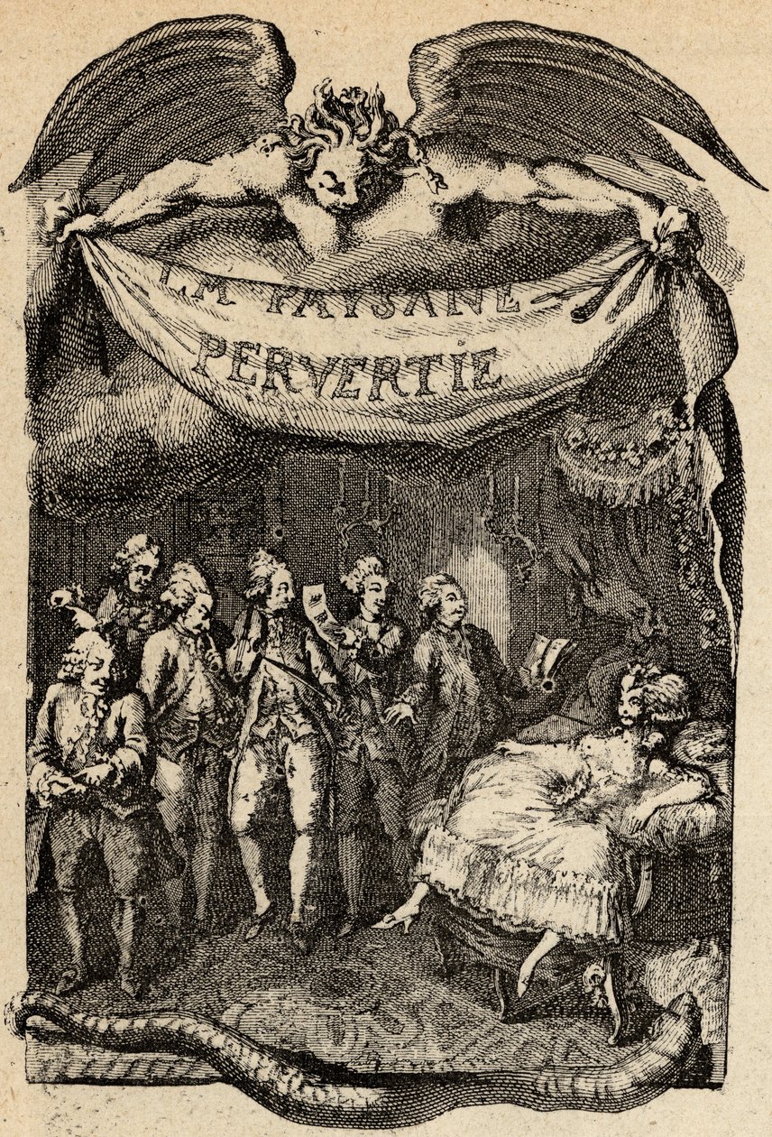 Ilustrace k filmu „Zvrácený rolník aneb nebezpečí města“ od francouzského spisovatele Restifa de La Bretonne (1734-1806). Rytina Bineta z 18. století. od Louis (after) Binet