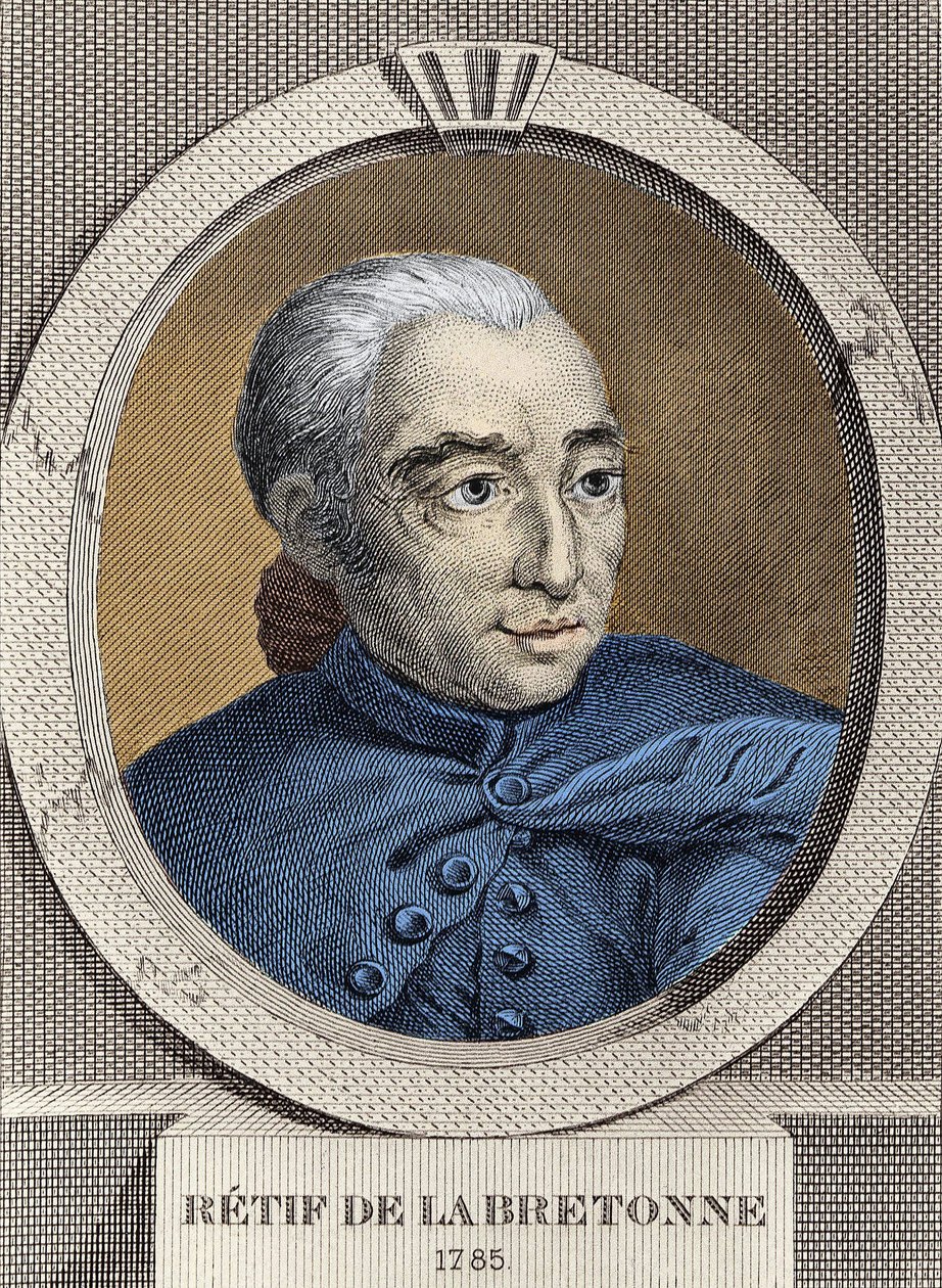 Portrét Restifa de La Bretonne (1734-1806) - od Bineta, rytina od Louis (after) Binet