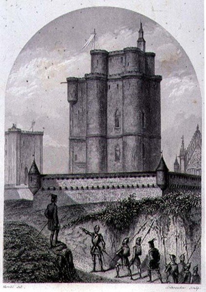 The Keep of Vincennes, vyrytý Schroederem (rytina) od Louis (after) Marckl