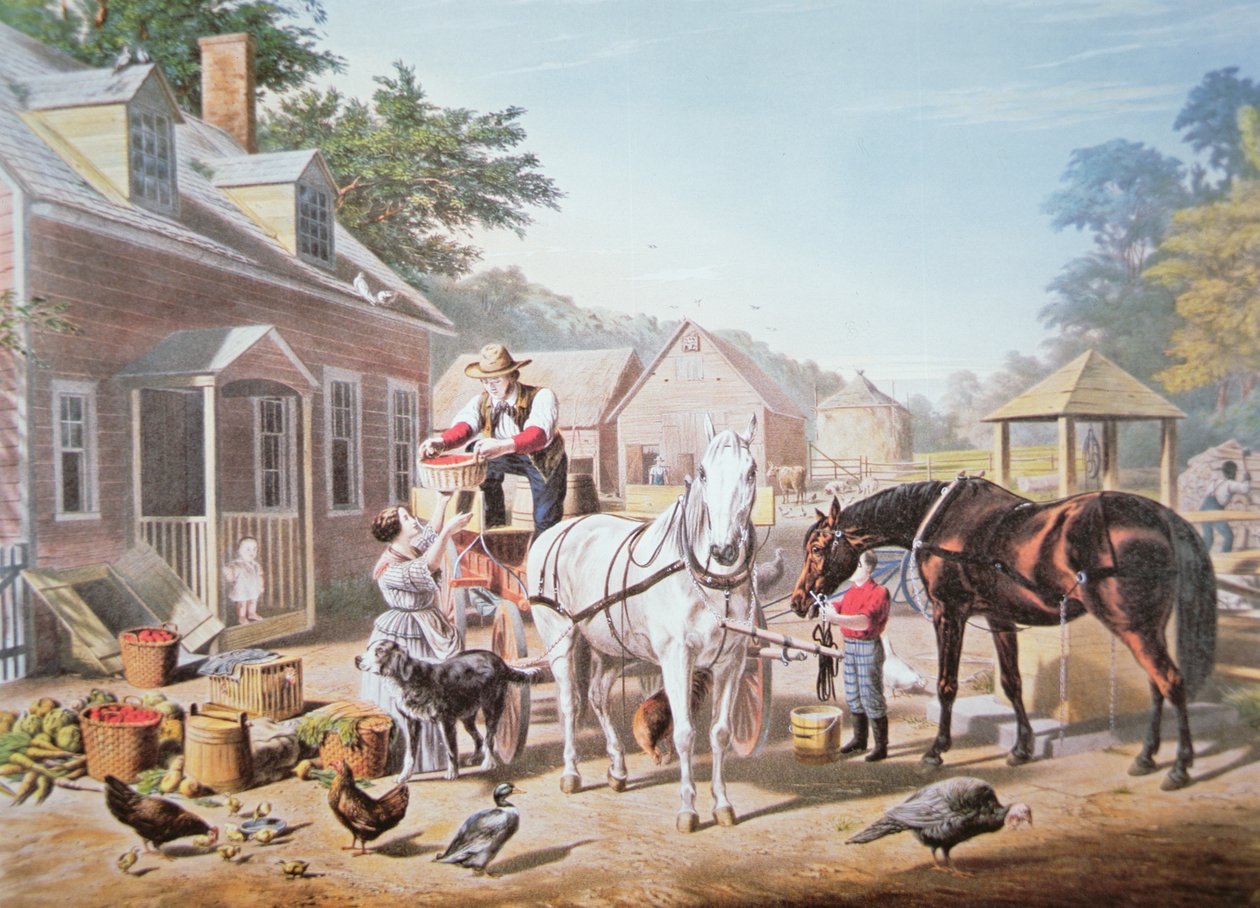 American Scenes: Preparing for Market, vydal N. Currier od Louis (after) Maurer
