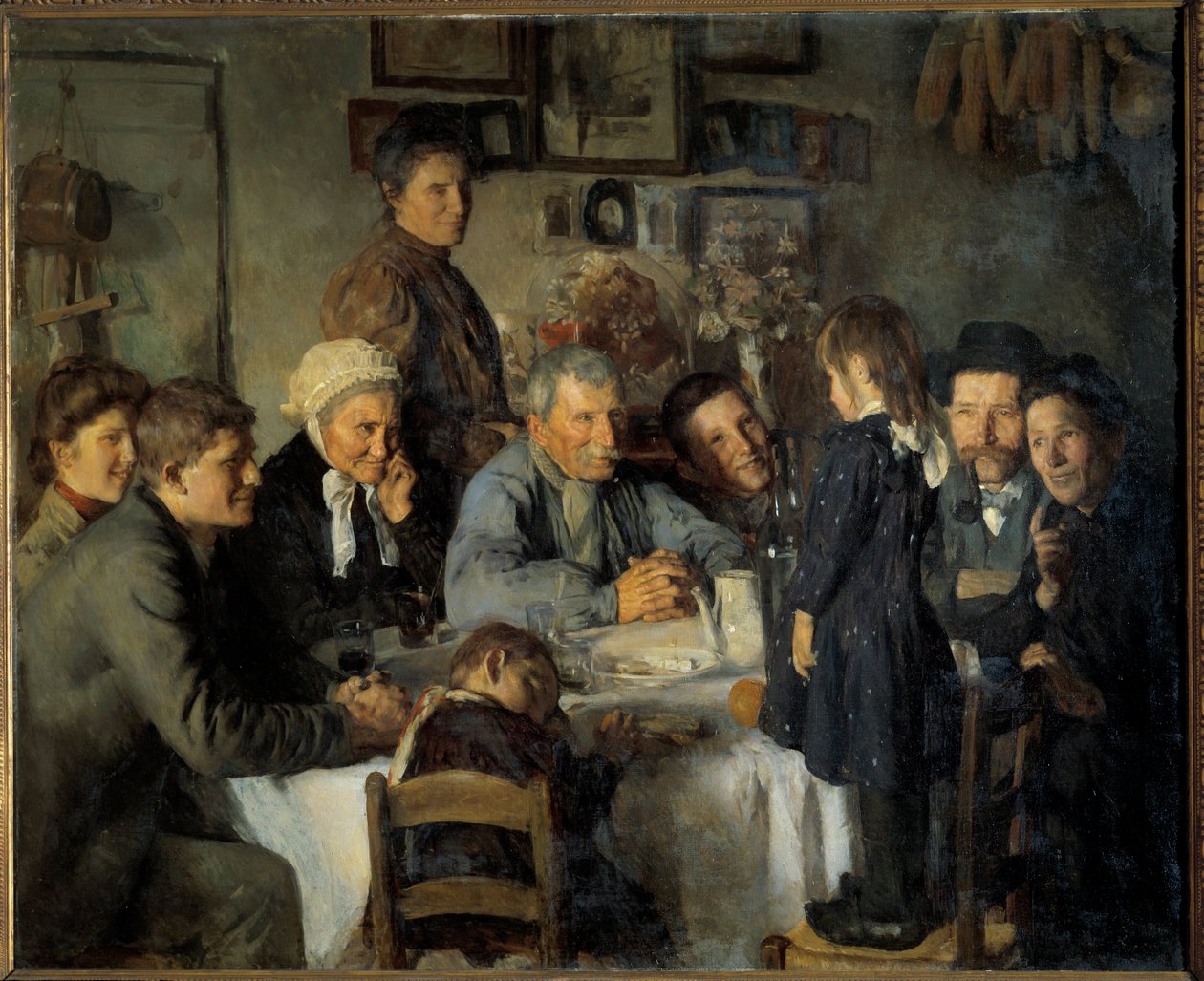 Zlatá svatba Rodinné jídlo rolníků. Obraz Louis Adolphe Dechenaud (1868-1926) 1909 Sun. 1,66x2,03 m Dijon, Musee des Beaux Arts od Louis Adolphe Dechenaud