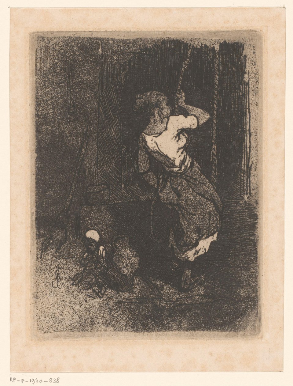 Žena dostává vodu ze studny, vedle ní sedí dítě od Louis Adolphe Hervier (attributed to)