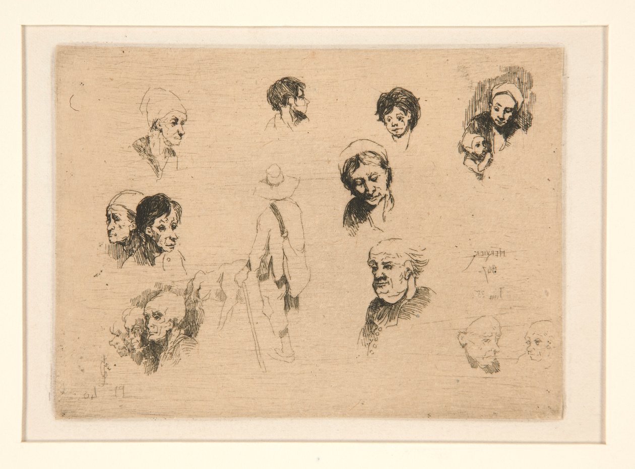 Různé skici, hlavy od Louis Adolphe Hervier