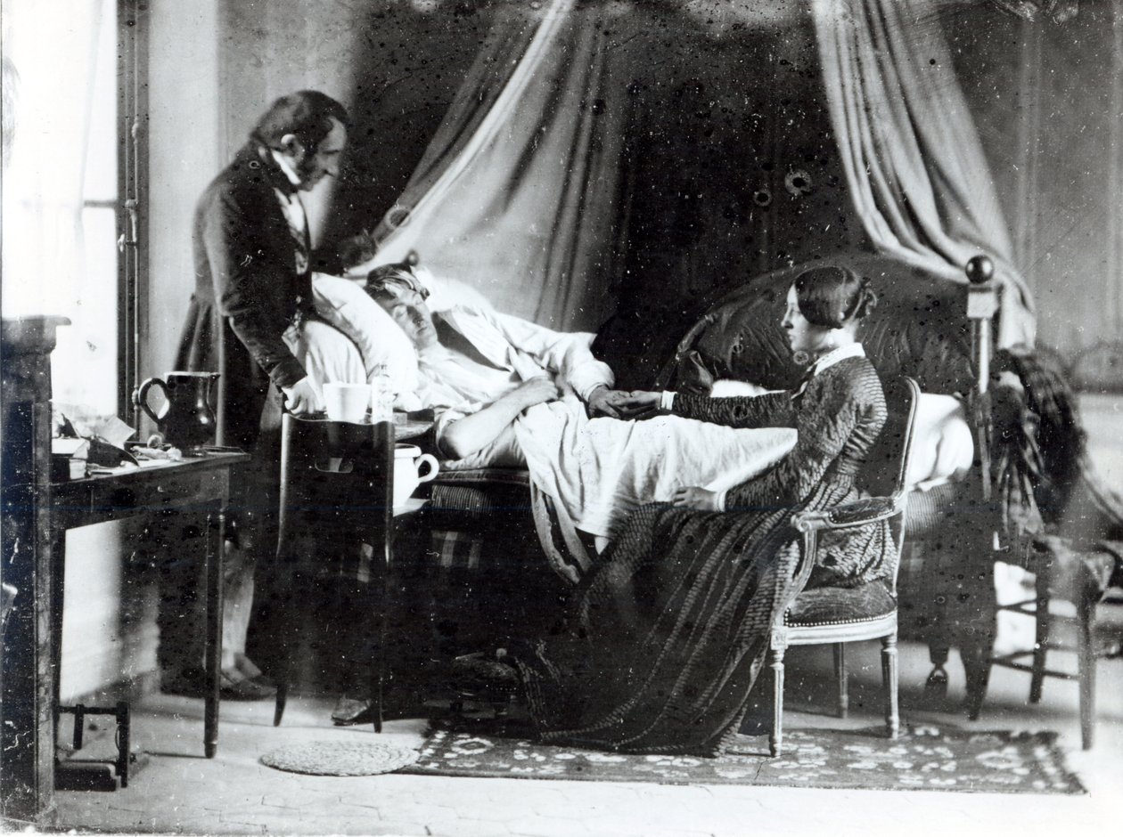 Návštěva lékaře u pacienta, cca 1840-50 (černobílá fotografie) od Louis Adolphe Humbert de Mollard