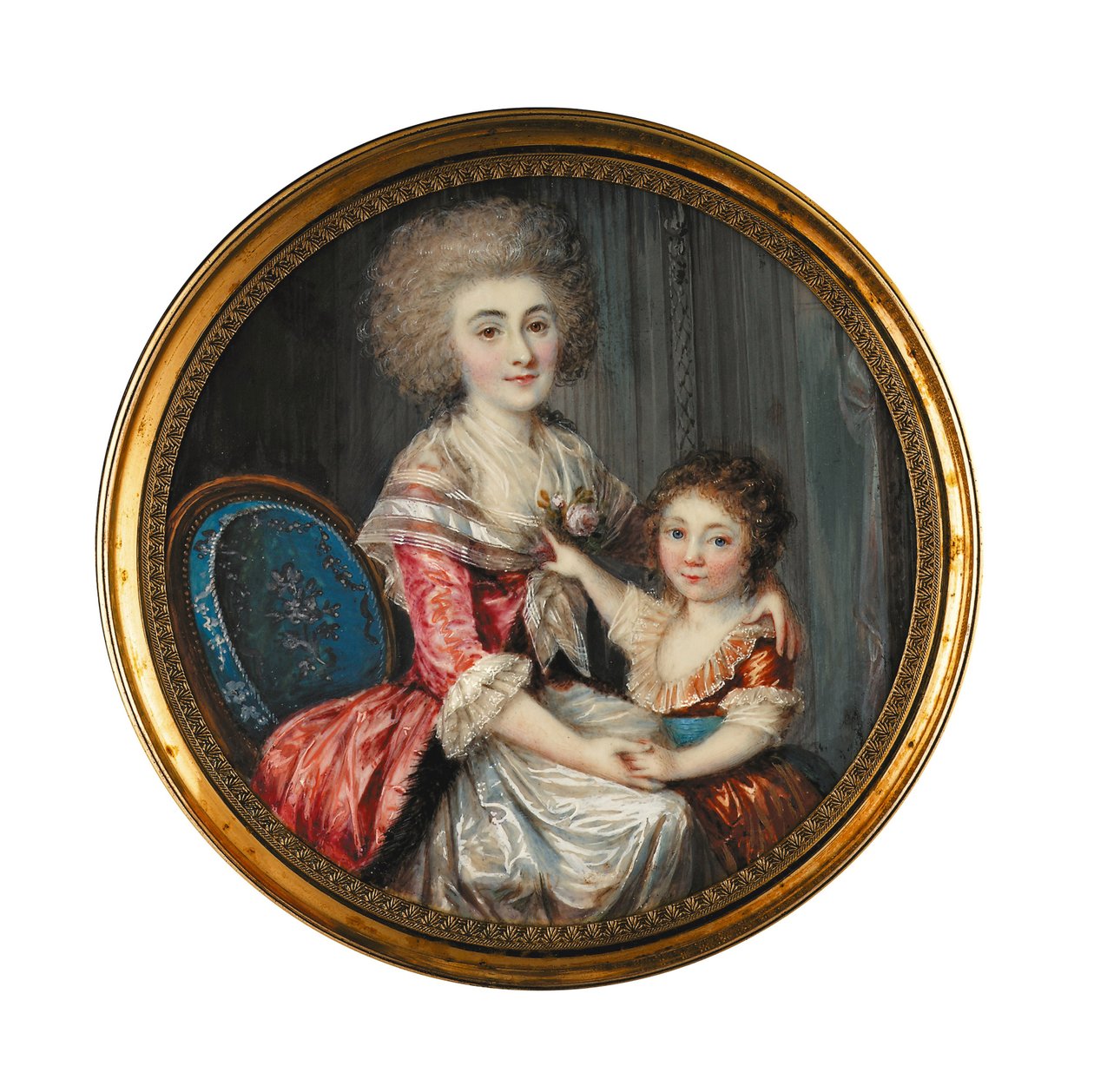 Mladá dáma jménem Madame de Genlis objímala svého malého syna od Louis Andre Fabre