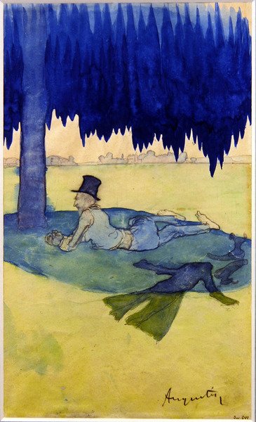 Muž ukrývající se pod stromem, kolem roku 1887 (akvarel na papíře) od Louis Anquetin