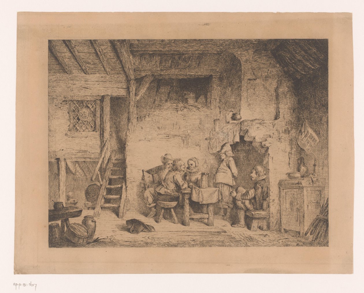Společnost v oblečení ze šestnáctého století v hospodě Le recit au cabaret od Louis Antoine Carolus