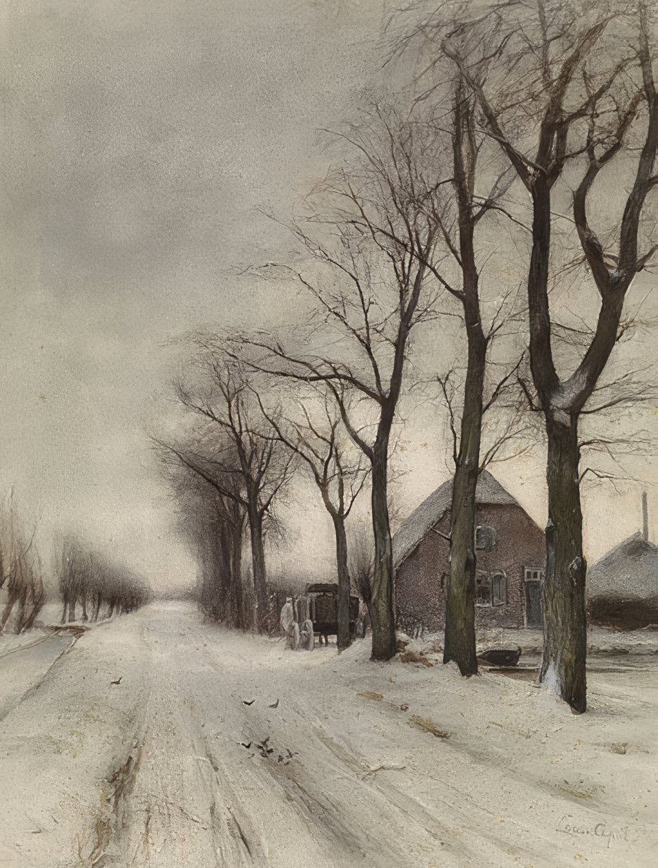 Winterlandschaft mit Bauernhof an einer Allee (Zimní krajina s farmou na avenue) od Louis Apol