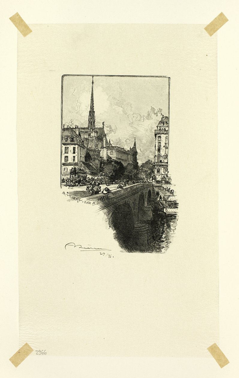 Pont Saint-Michel, dvanáctá deska z knihy Le Long de la Seine et des Boulevards od Louis Auguste Lepère