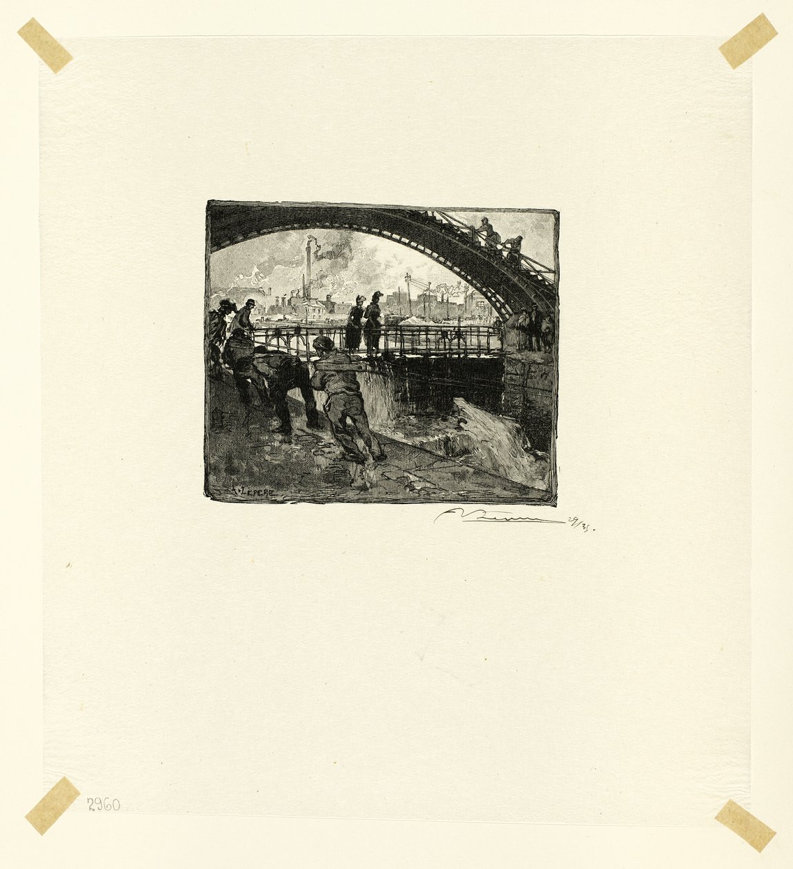 Zdymadlo kanálu Saint-Martin, šestá deska z knihy Le Long de la Seine et des Boulevards od Louis Auguste Lepère