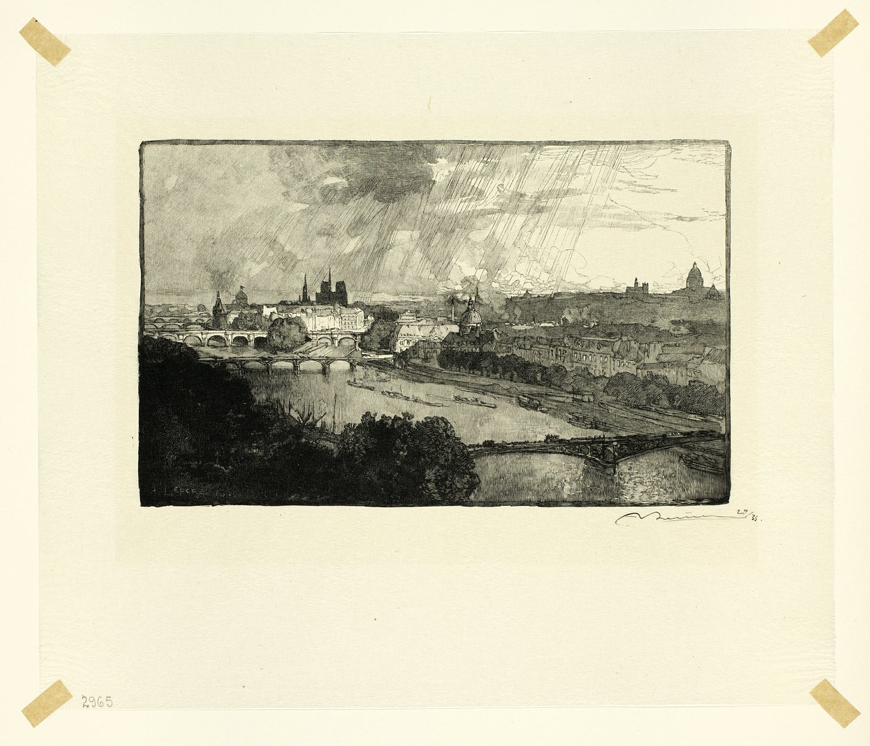 Paříž, pohled z Pavillon de Flore, deska jedenáctá z knihy Le Long de la Seine et des Boulevards od Louis Auguste Lepère