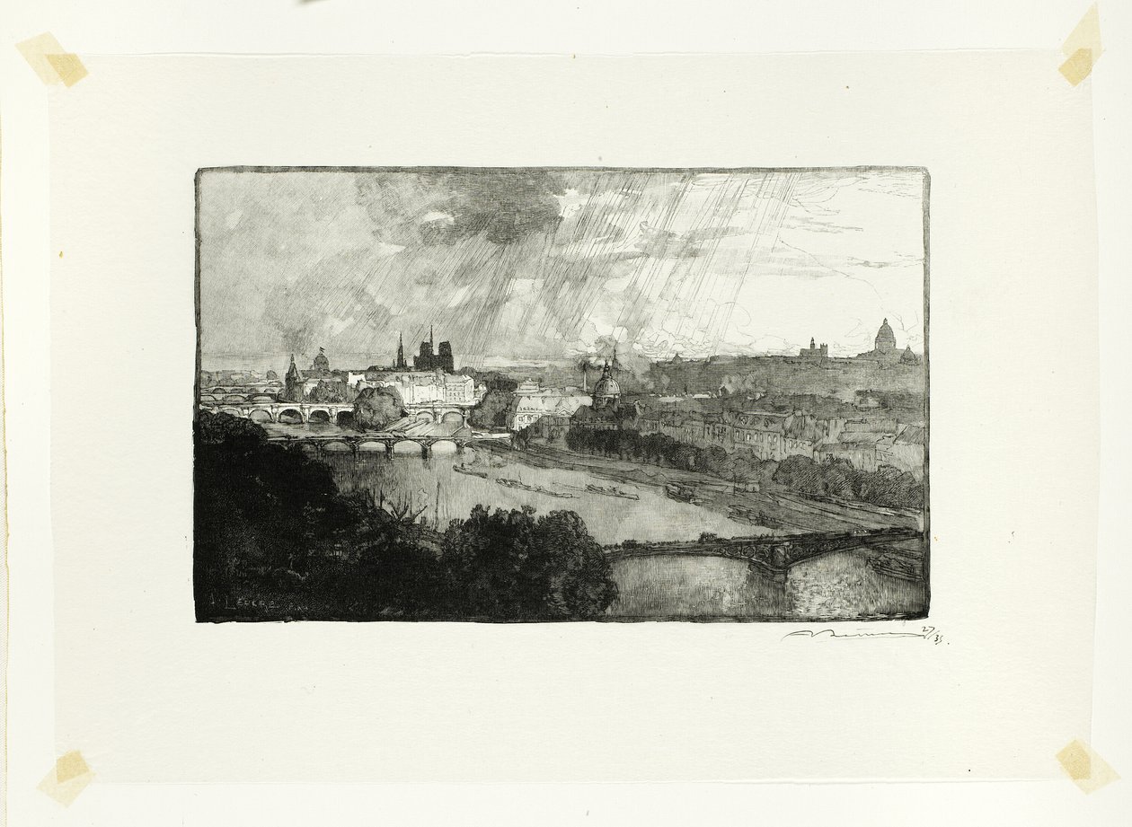 Paříž, pohled z Pavillon de Flore, deska jedenáctá z knihy Le Long de la Seine et des Boulevards od Louis Auguste Lepère