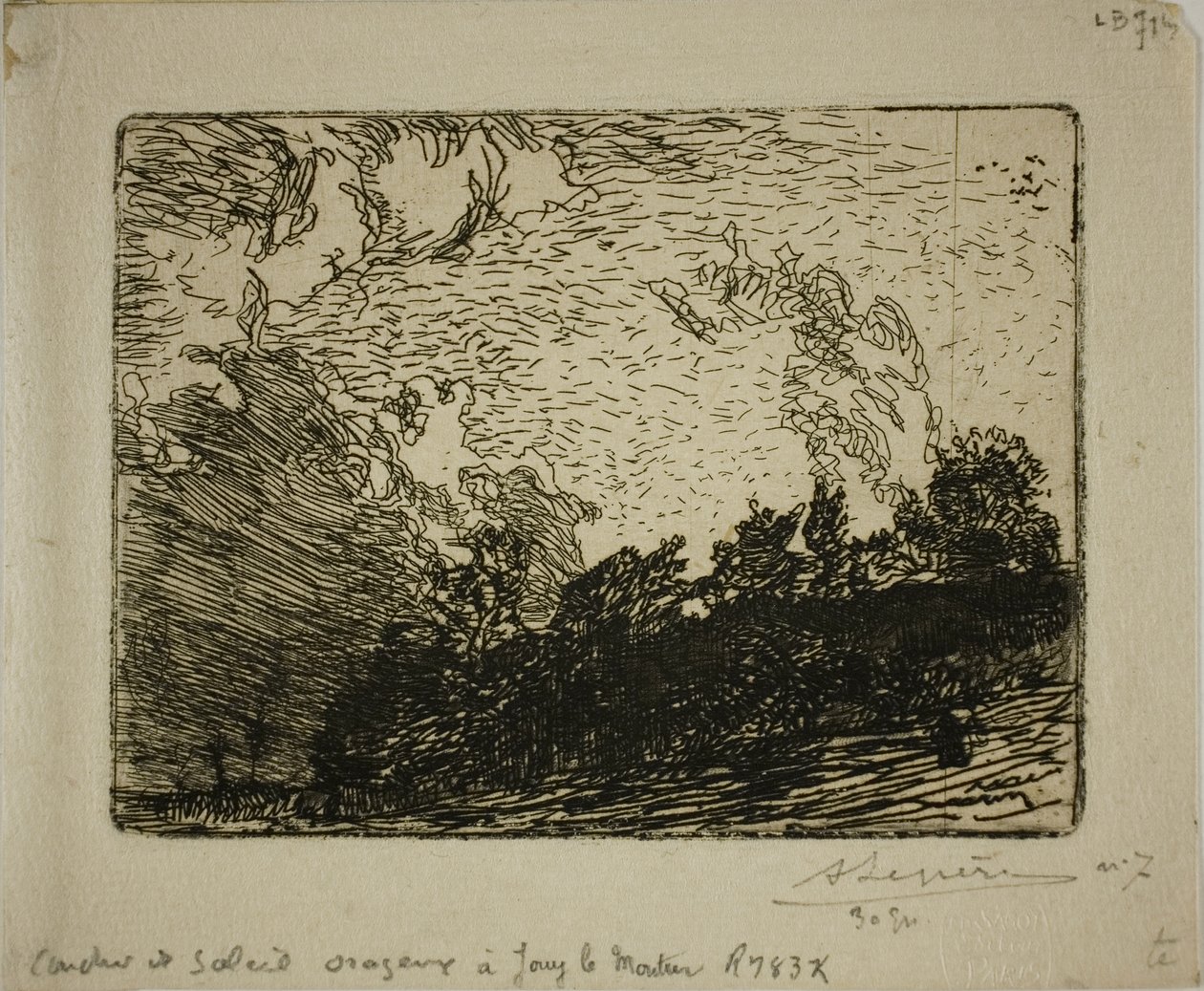 Bouřlivý západ slunce, Jouy-le-Moutier od Louis Auguste Lepère