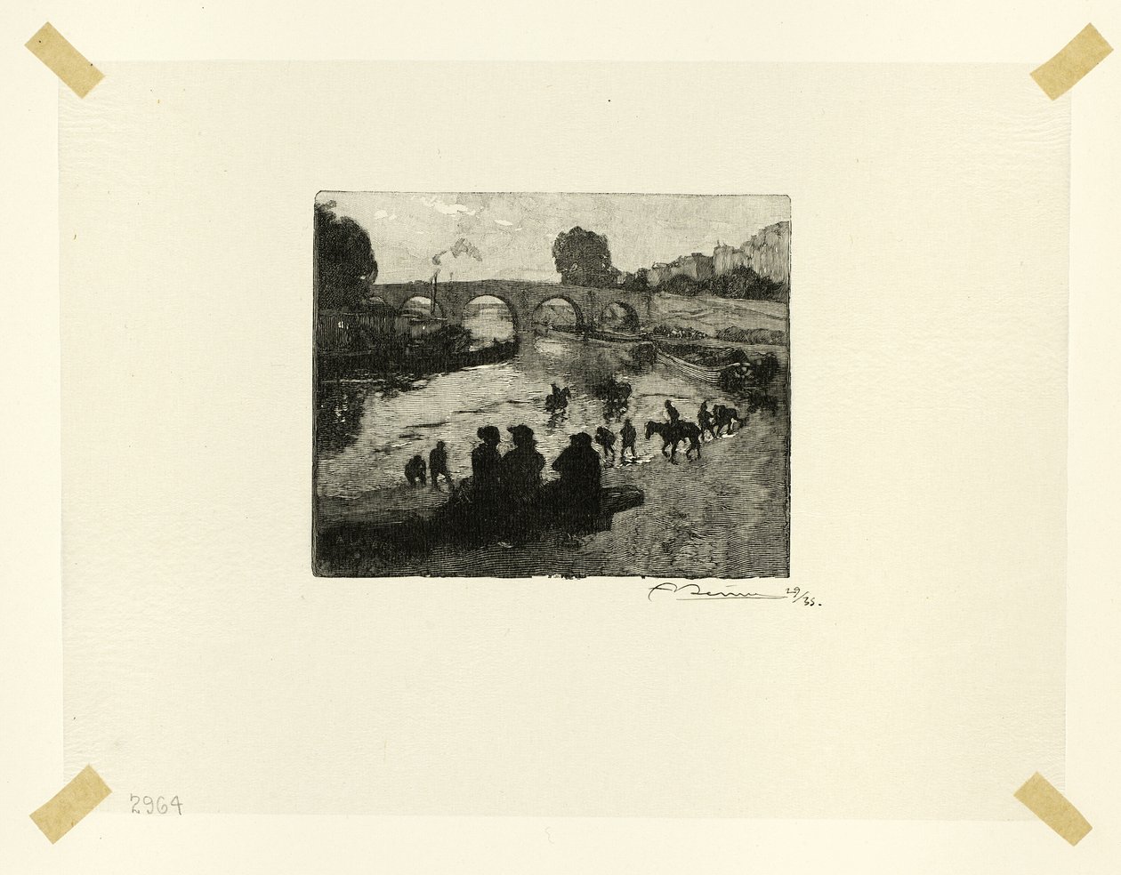 Jezírko s koňmi u Pont Marie, desátá deska z knihy Le Long de la Seine et des Boulevards od Louis Auguste Lepère