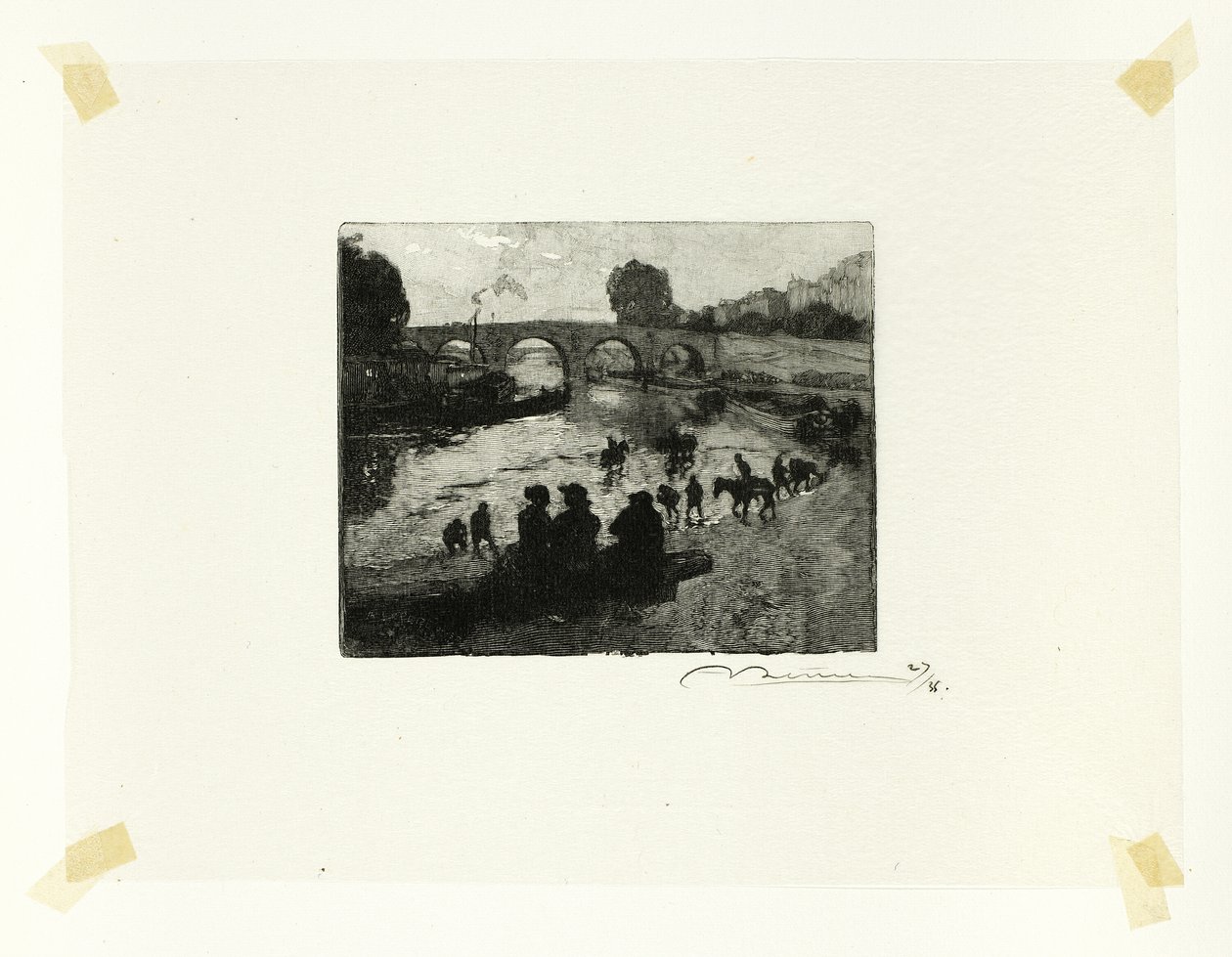 Jezírko s koňmi u Pont Marie, desátá deska z knihy Le Long de la Seine et des Boulevards od Louis Auguste Lepère