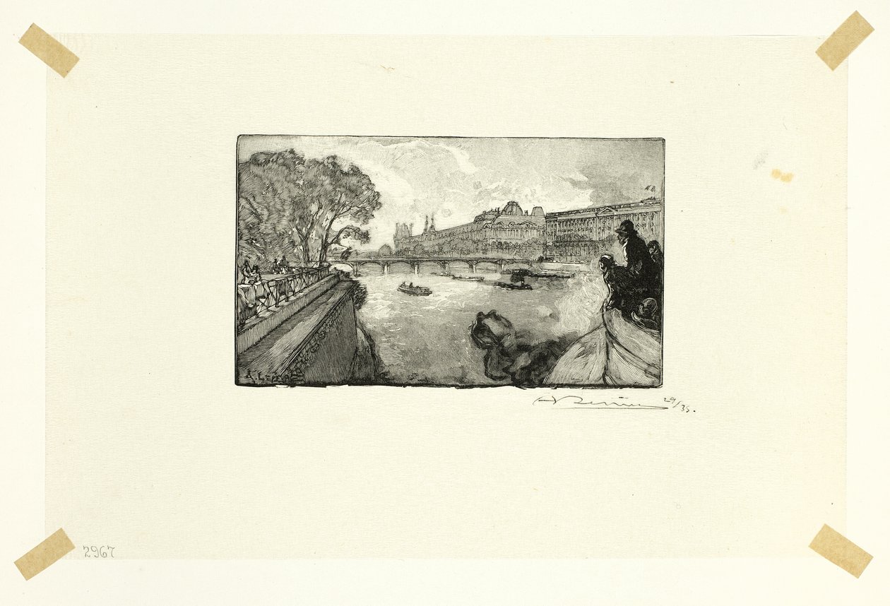Louvre, pohled od Pont-Neuf, třináctá deska z knihy Le Long de la Seine et des Boulevards od Louis Auguste Lepère