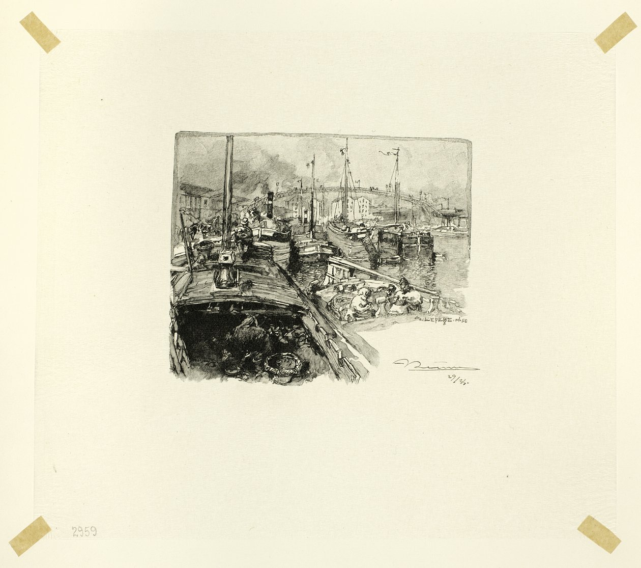 Přístav Villette, pátý talíř z knihy Le Long de la Seine et des Boulevards od Louis Auguste Lepère