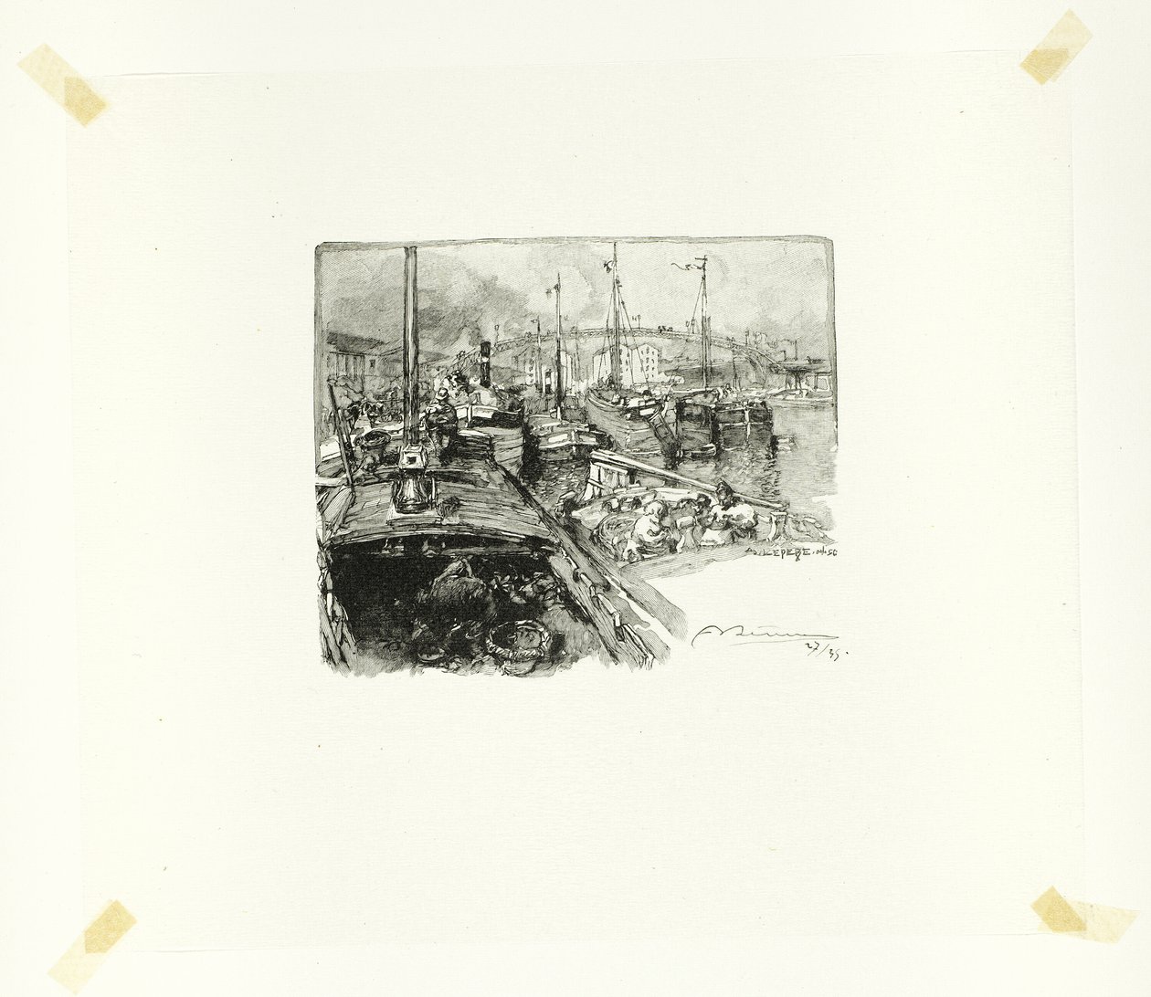Přístav Villette, pátý talíř z knihy Le Long de la Seine et des Boulevards od Louis Auguste Lepère