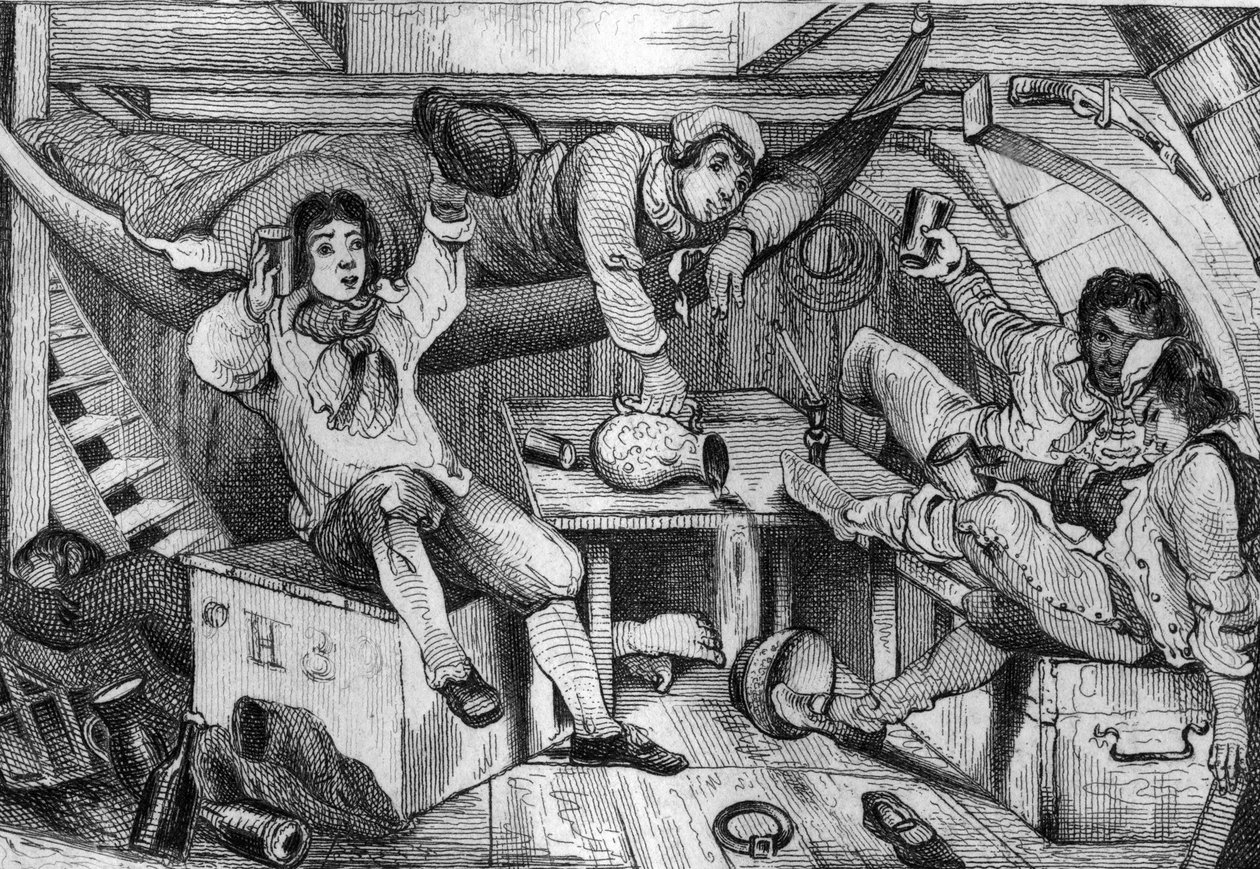 Byl jsem opilý a v noci zhýralosti jsem utopil všechny své kajícníky... rytina podle kresby M. de Sainsona pro Knihu Daniela Defoe (De foe) “Robinson Crusoe”” francouzské vydání z roku 1837. od Louis Auguste de Sainson