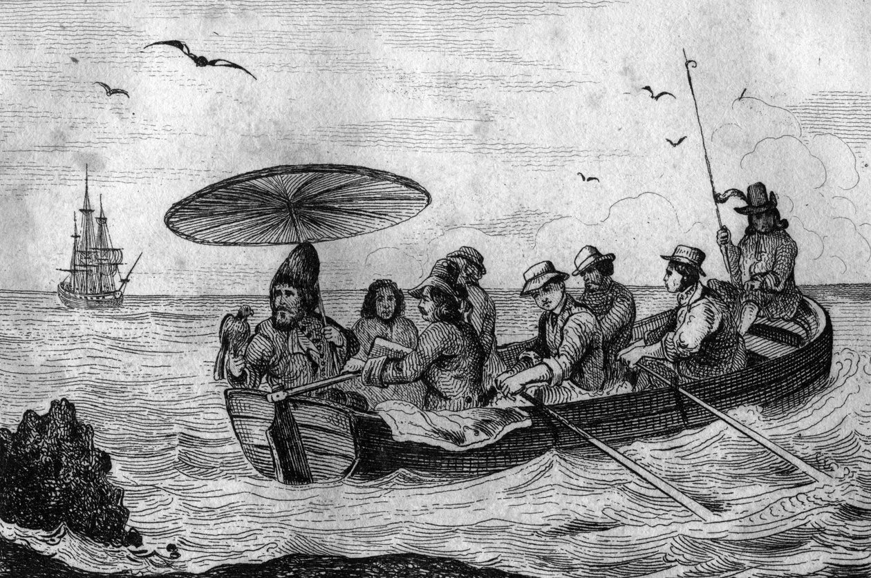 Nechal jsem tedy svou ostrovní rytinu po kresbě M. de Sainsona pro Knihu Daniela Defoe (De foe) „Robinson Crusoe““ francouzské vydání z roku 1837. od Louis Auguste de Sainson