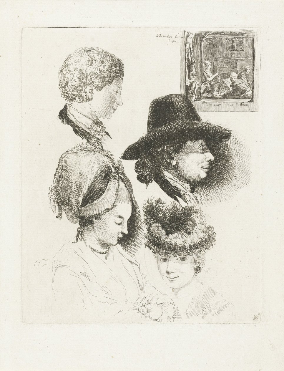 Studijní list s portréty Louise Bernarda Coclerse a jeho rodiny od Louis Bernard Coclers