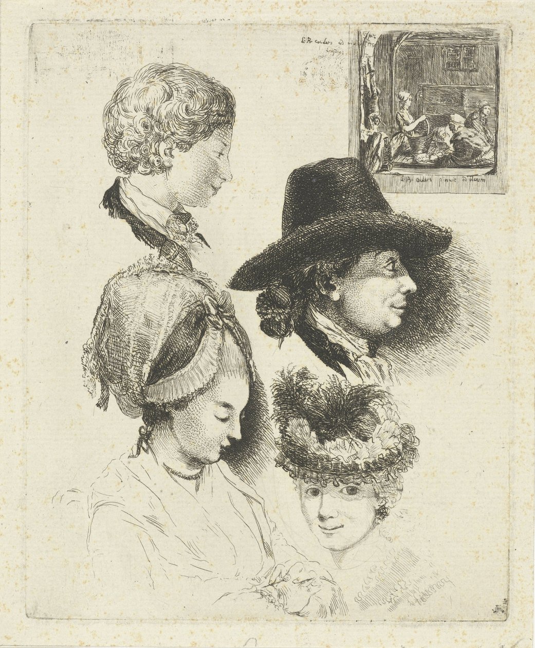 Studijní list s portréty Louise Bernarda Coclerse a jeho rodiny od Louis Bernard Coclers