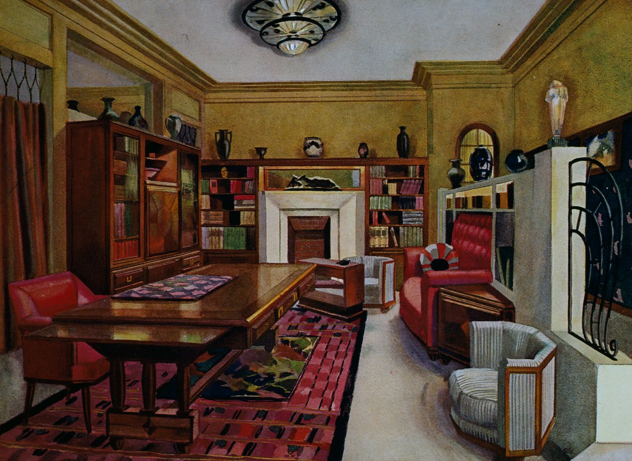 Pracovna, Leon Bouchet (1880-1940), akvarel Libis pro Le Confotable, Francie, 20. století od Louis Bouchet