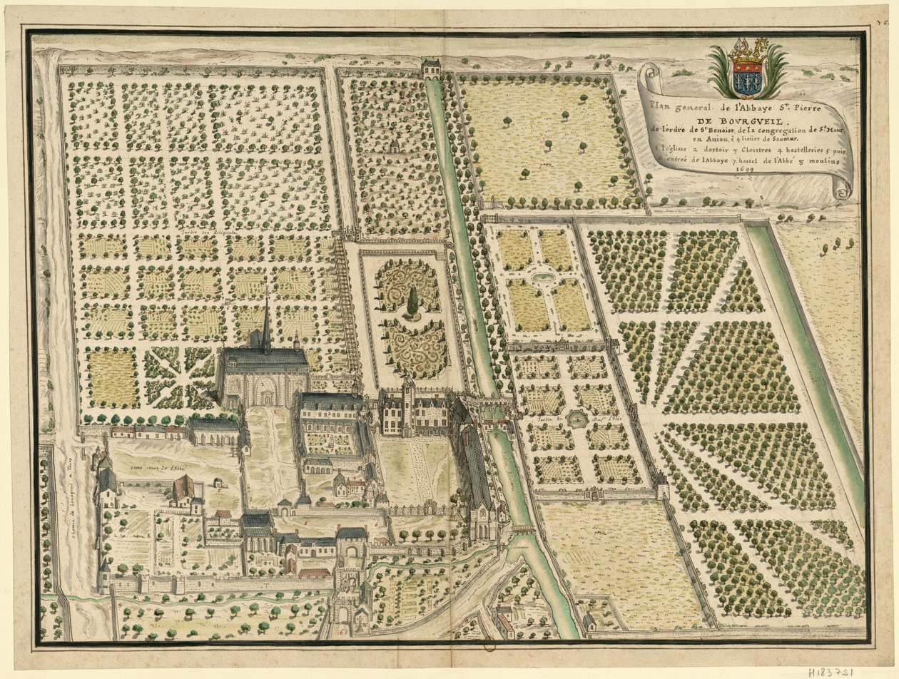Abbaye de Bourgueil, celkový plán od Louis Boudan