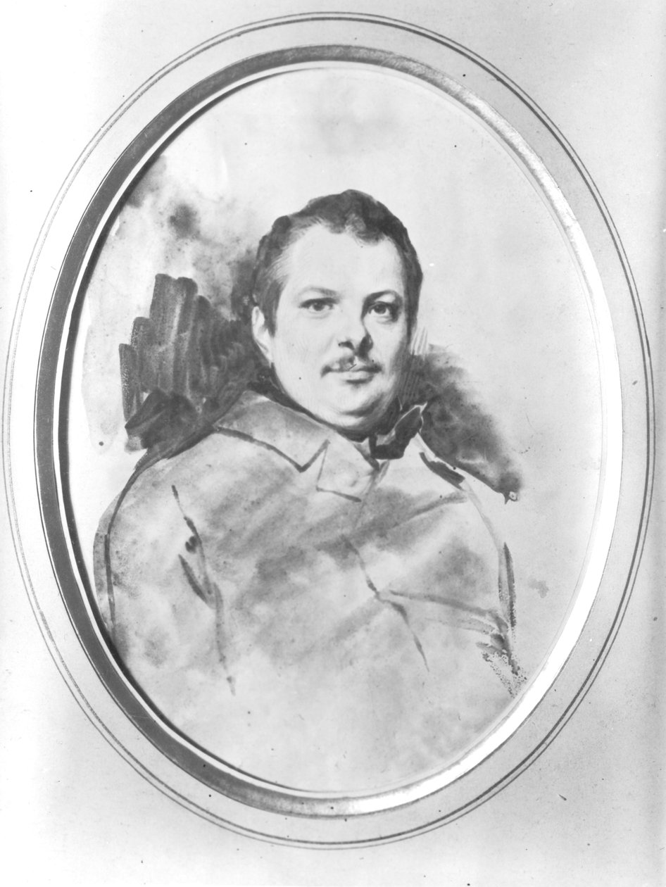 Portrét Honore de Balzac (1799-1850) kolem roku 1820 (inkoust a mytí na papíře) od Louis Boulanger