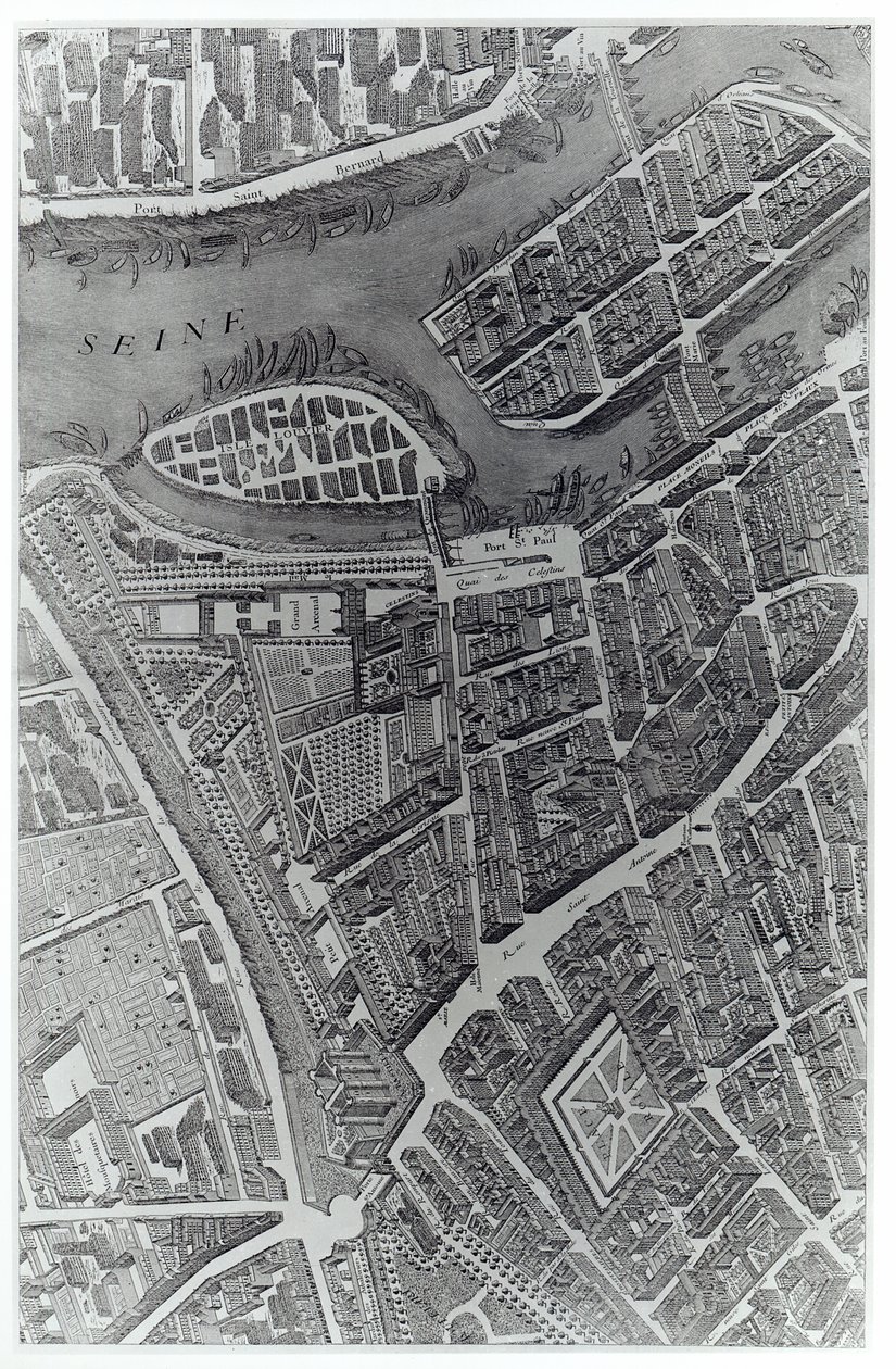 Plán Paříže, známý jako „Plan de Turgot“, vyryl Claude Lucas, 1734-39 (rytina) (černobílá fotografie) (detail) od Louis Bretez