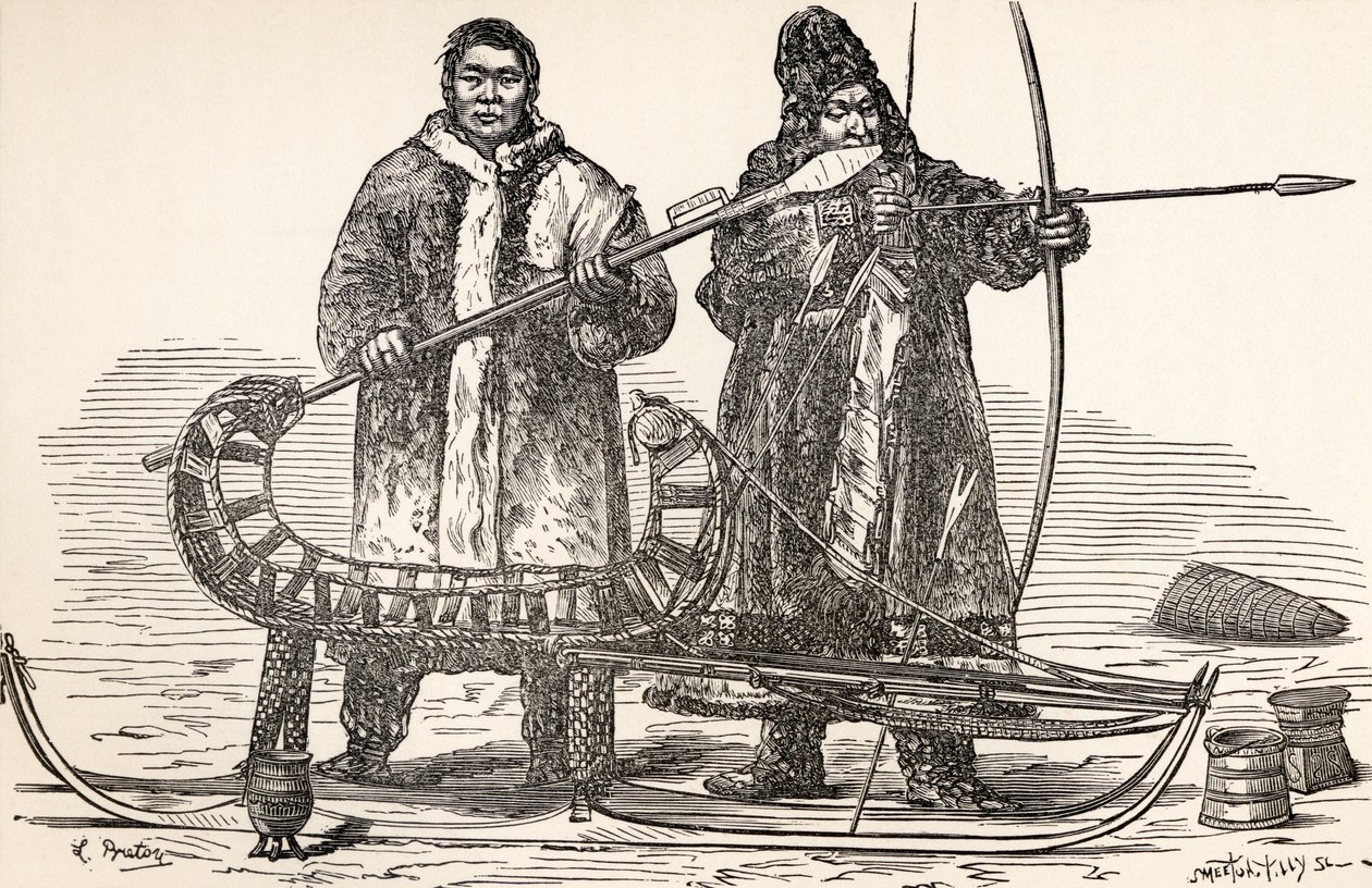 Domorodí Burjati z Burjatské republiky, Rusko, z Paříže do Pekinu přes sibiřské sněhy od Victora Meignana, vyryto Smeetonem-Tillym (Burne Smeeton (fl. 1840-60) a Auguste Tilly († 1898)), nakl. od Louis Breton