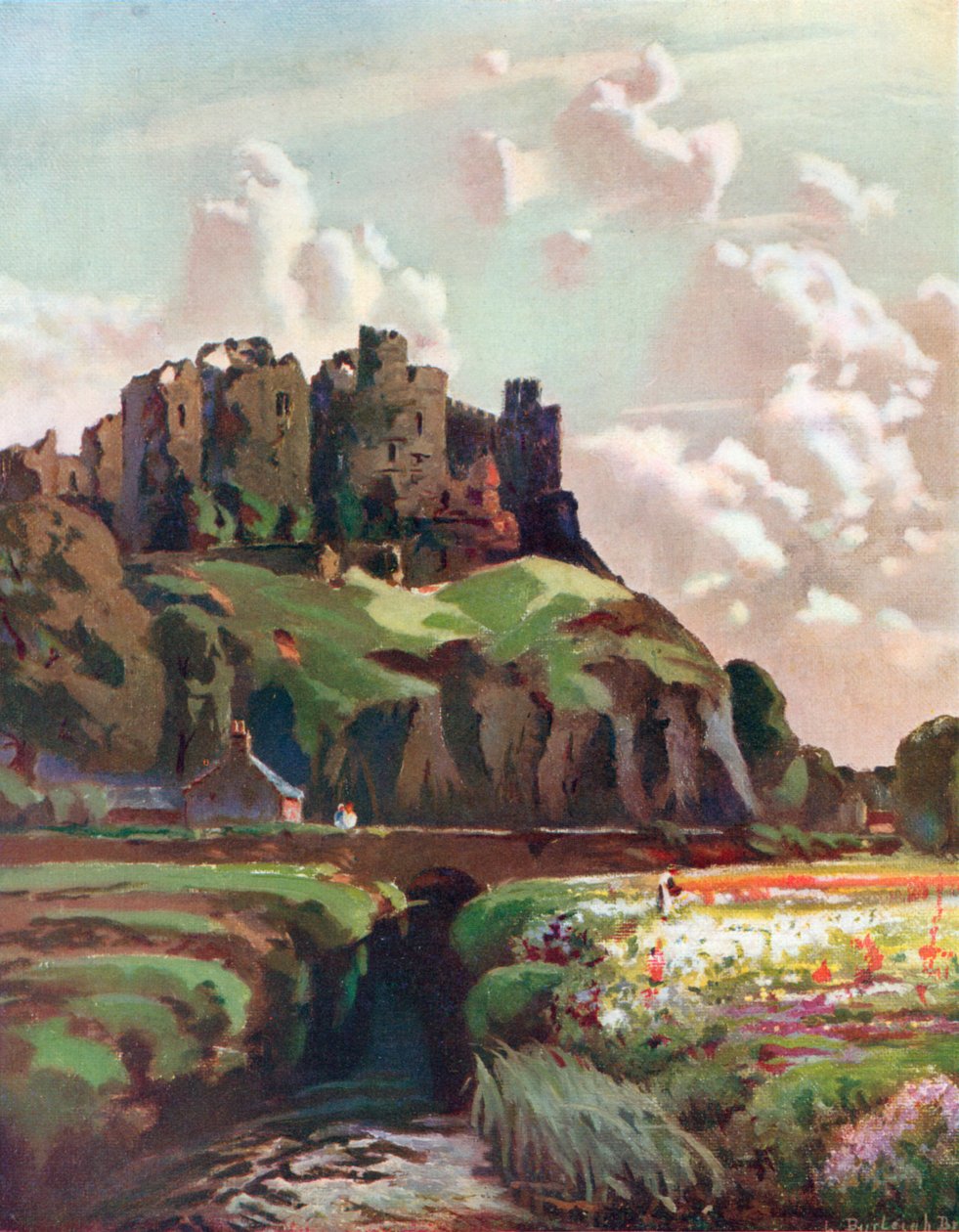 Hrad Harlech, Merionethshire (barevná litografie) od Louis Burleigh-Bruhl