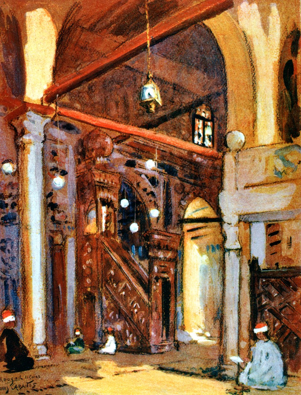 Interiér mešity al-Muayyad, Káhira, Egypt, 1928 od Louis Cabanes