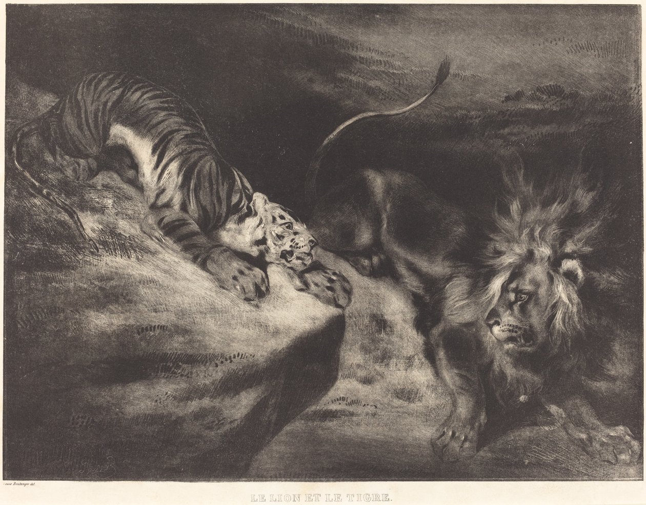 Lev a tygr od Louis Candide Boulanger after Eugène Delacroix