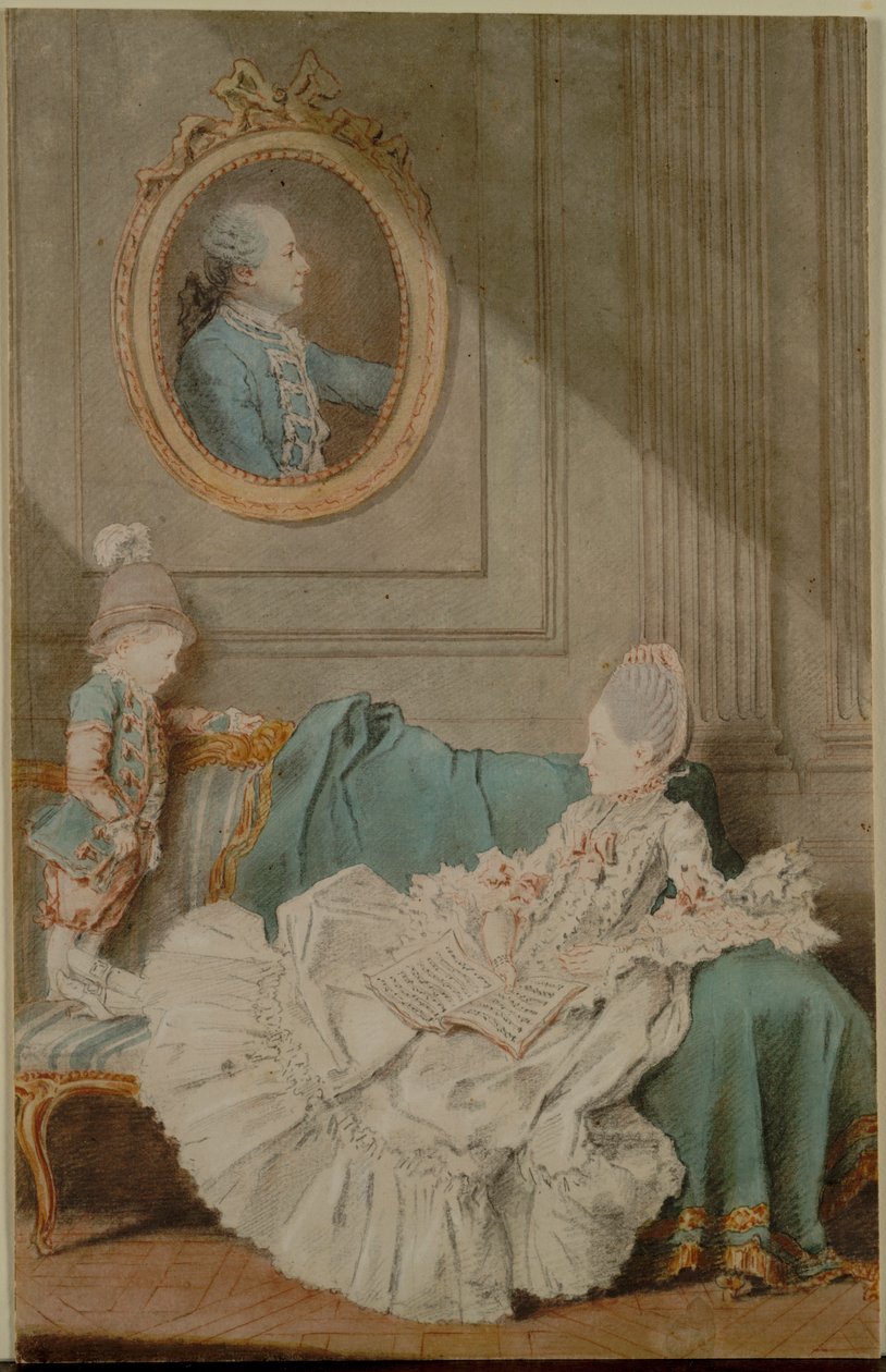 Madame Millin du Perreux a její syn, s malovaným portrétem pana Jérôme-Roberta Millina du Perreux od Louis Carmontelle