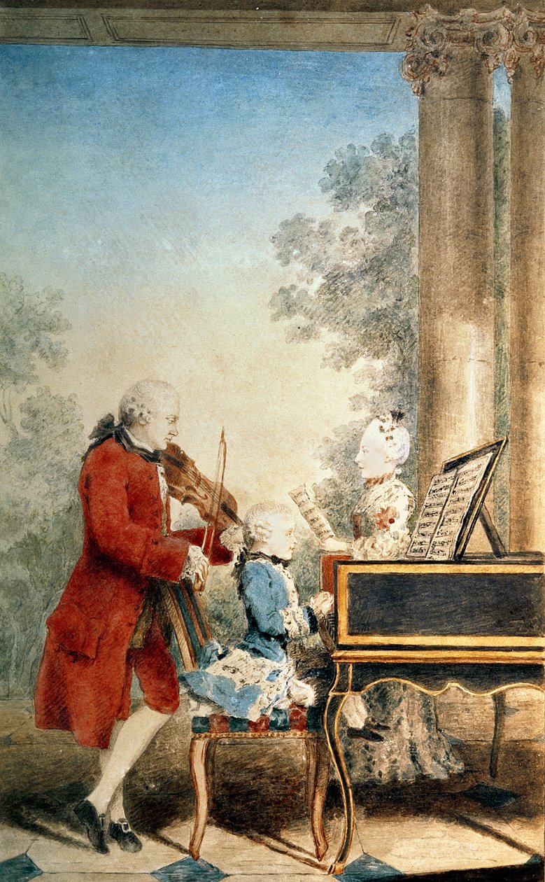 Leopold Mozart (1719-87) a jeho dvě děti, Wolfgang Amadeus (1756-91) a Maria-Anna, známá jako ‚Nannerl‘ (1751-1829) od Louis Carrogis Carmontelle