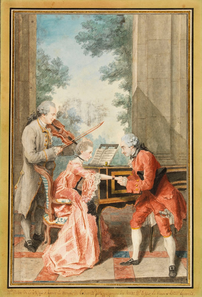 Mademoiselle Delong de Genève, Monsieur Philippe a Monsieur de Texier (akvarel) od Louis Carrogis Carmontelle