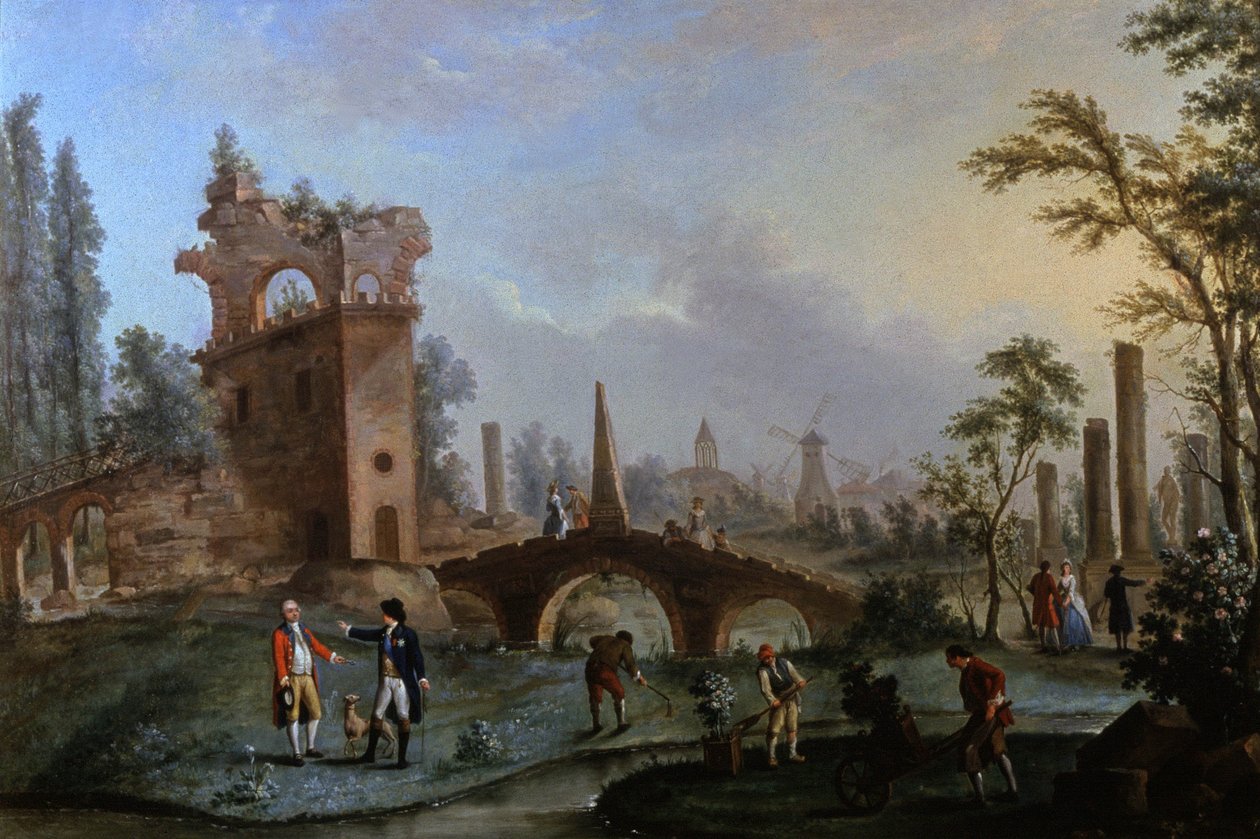 Park Monceau, Paříž, kolem roku 1770 (malba) od Louis Carrogis Carmontelle