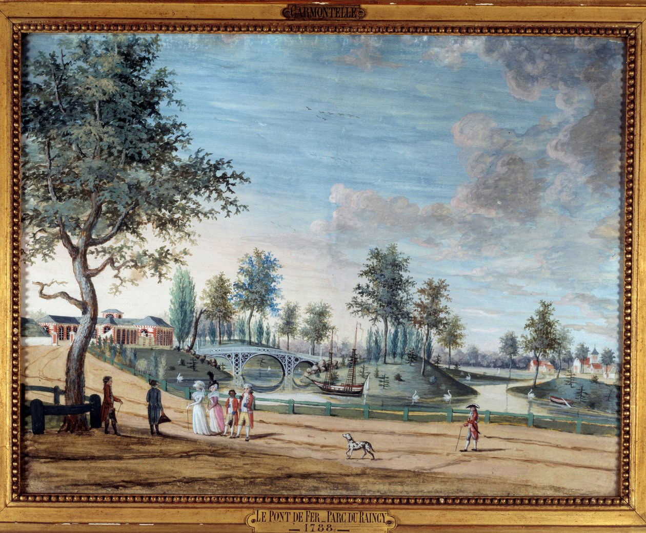 Näkymä rautasillalle Parc du Raincyssa od Louis Carrogis Carmontelle