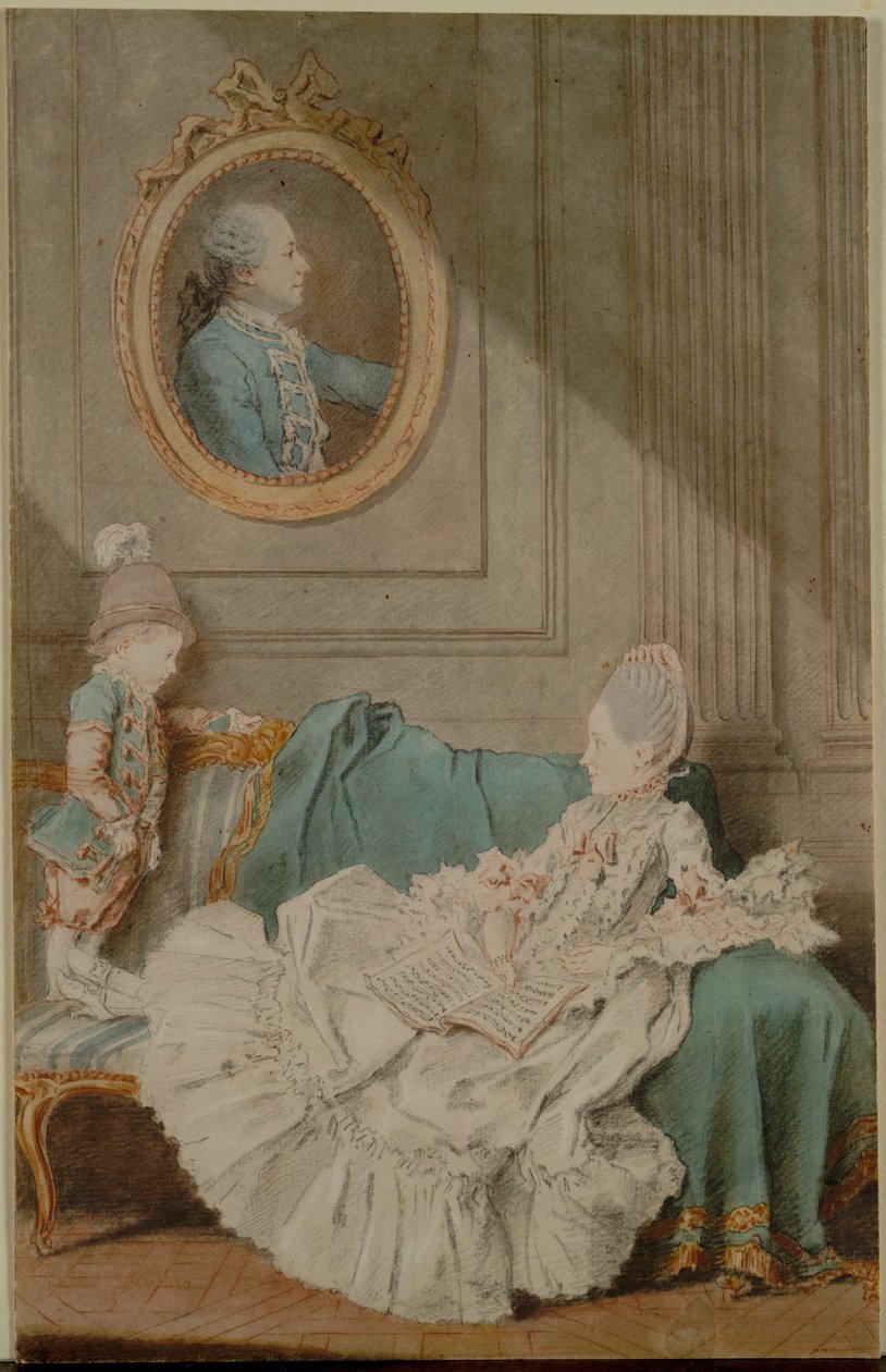 Madame Millin du Perreux a její syn, s malovaným portrétem..., c. 1760. od Louis Carrogis dit Carmontelle